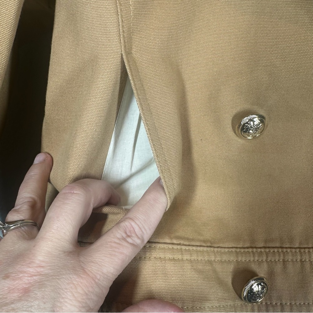 ZARA Women's Medium Tan Double Breasted Cropped Jacket Gold Buttons - Picture 6 of 12